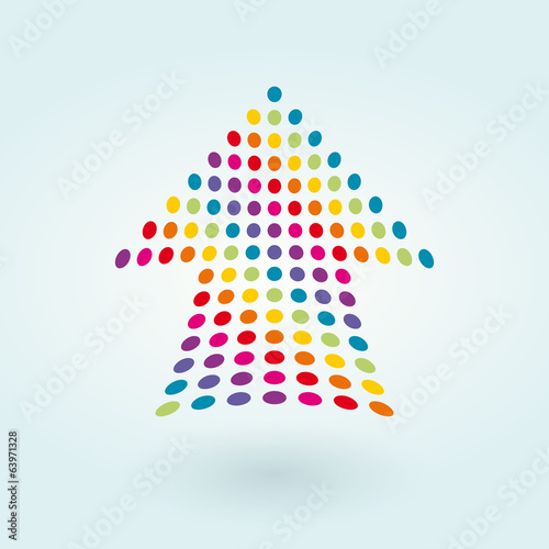 deflected arrow composition of colored dots