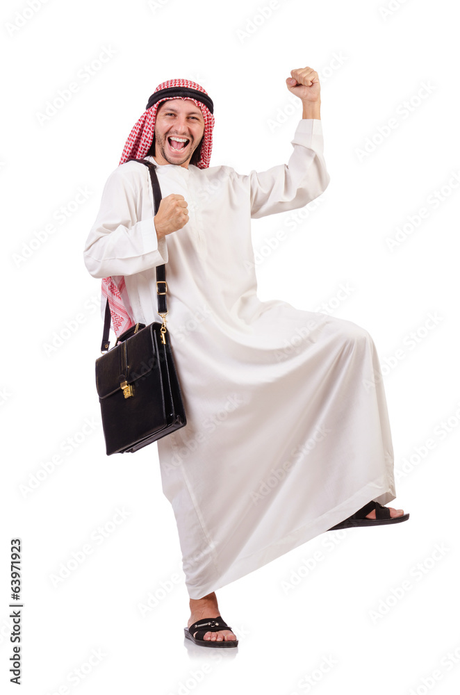 Arab man with briefcase isolated on white Arab man with briefcase isolated on white