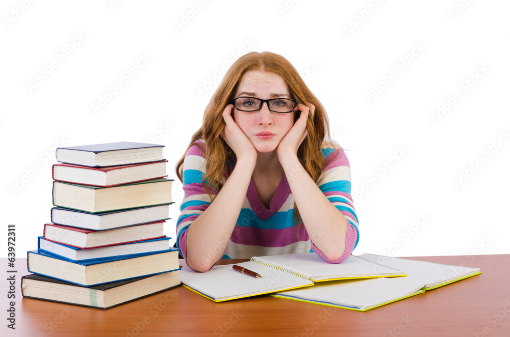 Young student with books isolated on white