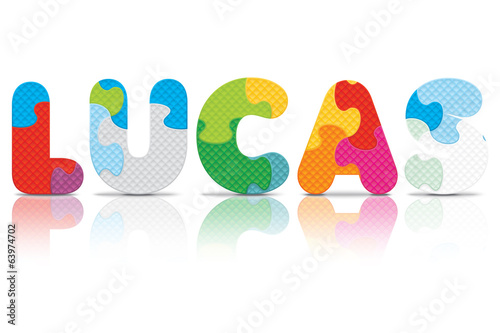 Vector LUCAS written with alphabet puzzle