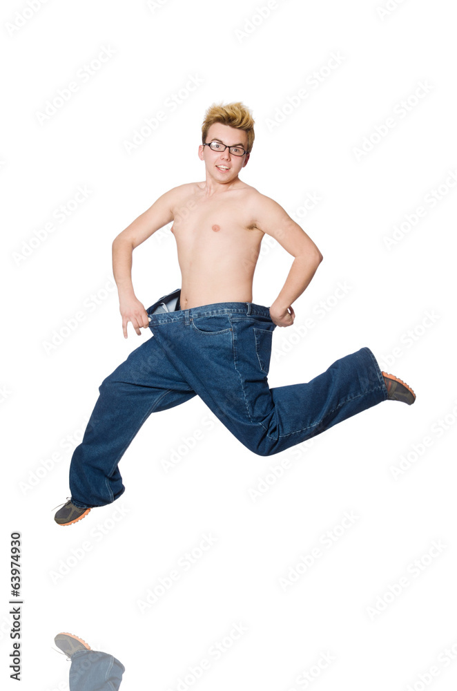 Funny man with trousers isolated on white Funny man with trousers isolated on white