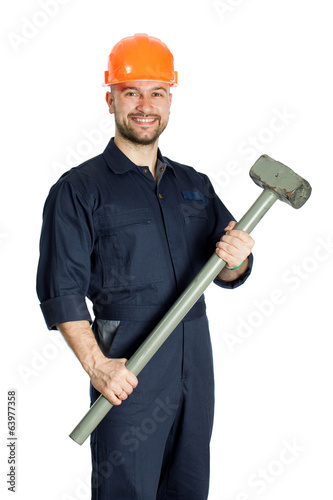 builder with hammer isolated on white background