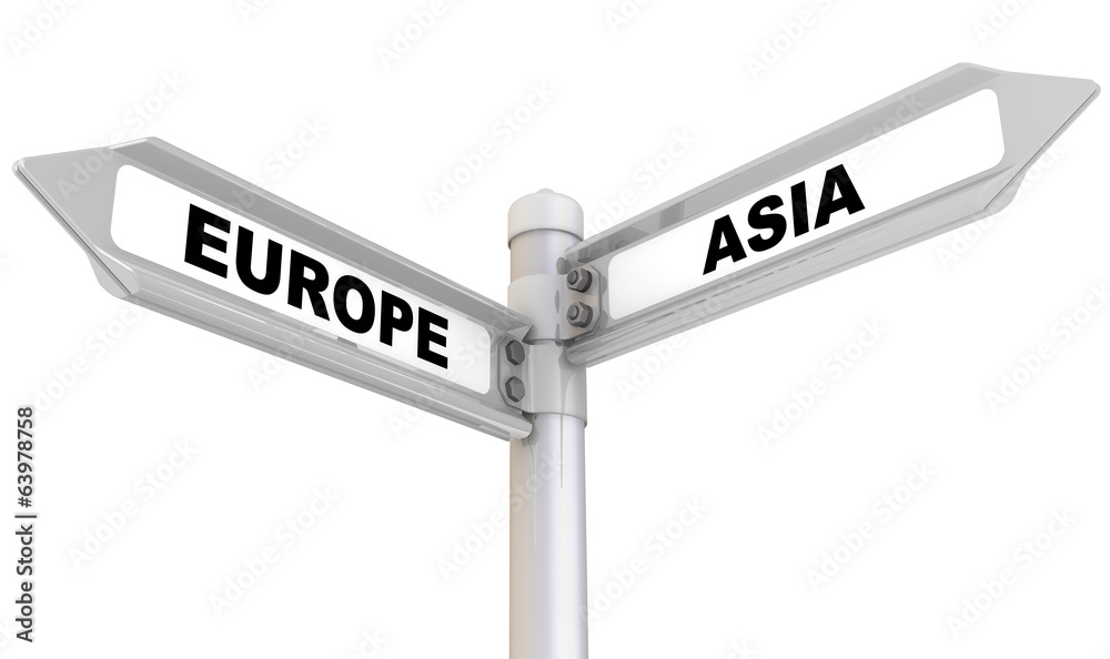 Europe, asia. Road sign Europe, asia. Road sign