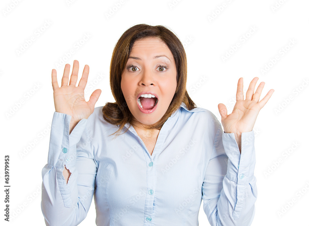 Happy surprise. Woman in disbelief, unexpected life event Happy surprise. Woman in disbelief, unexpected life event