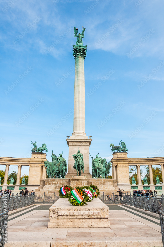 BUDAPEST, HUNGARY - SEP 29: Tourists visit Millennium Monument i