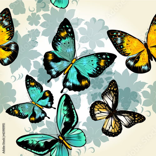 Beautiful seamless vector  pattern with butterflies