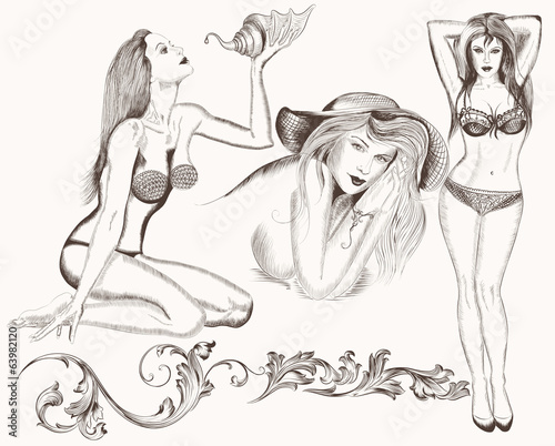 Set of hand drawn vector girls for design
