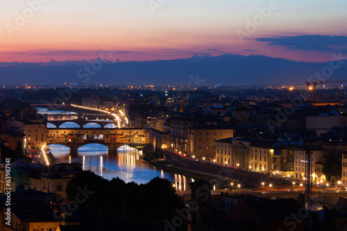 View from top of Ponte Vecchio in sunset, Florence,Tuscany, Ital © danmir12