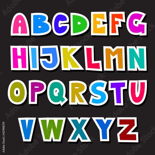 Colorful Funny Alphabet Set Isolated on Black Background