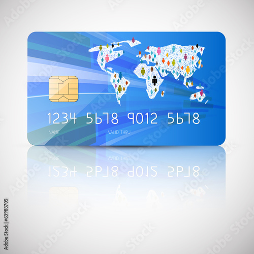 Blue Vector Credit Card Illustration Isolated on Grey Background