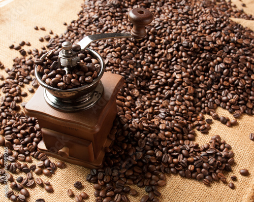 Coffee grinder and beans