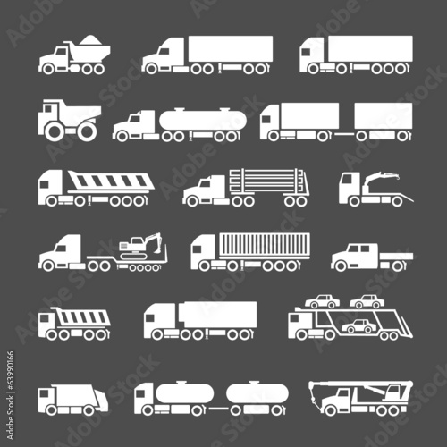 Set icons of trucks, trailers and vehicles
