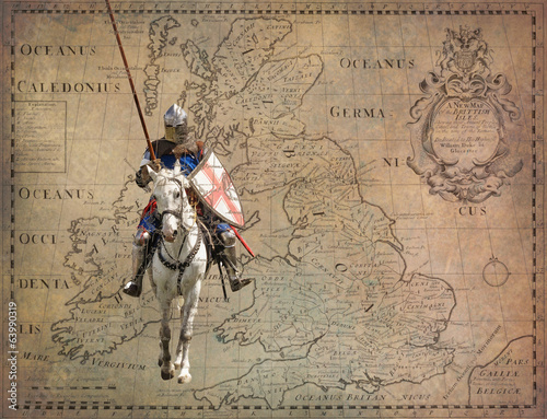 Armored knight on warhorse - retro postcard
