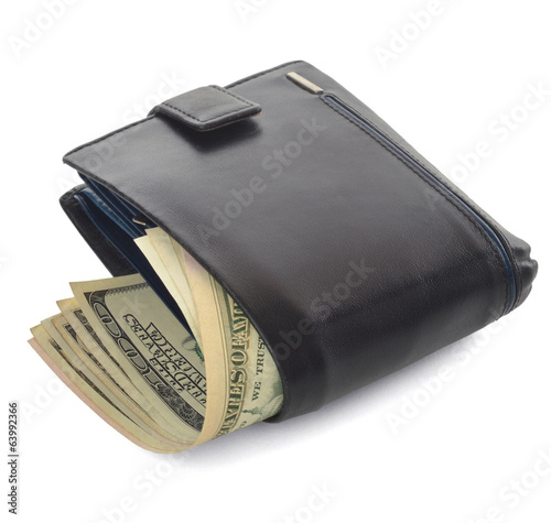 Closed men's wallet  with dollars