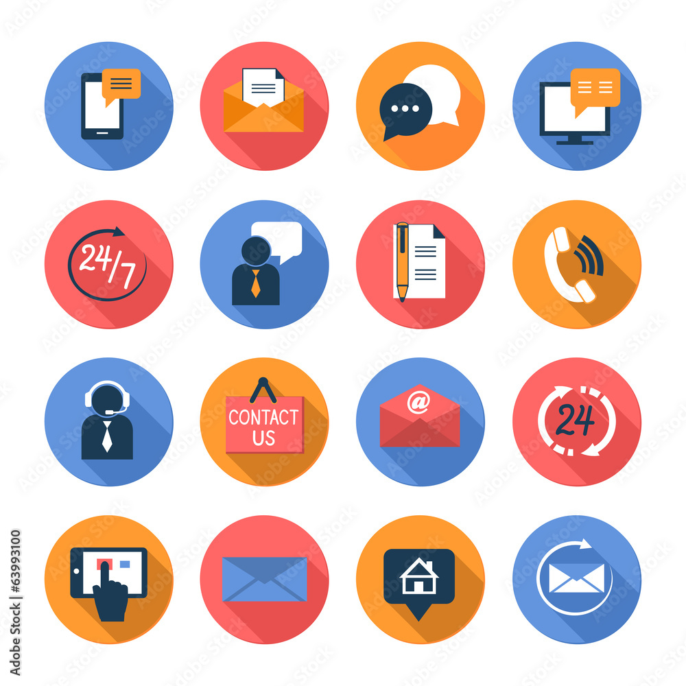 Customer care contacts flat icons set