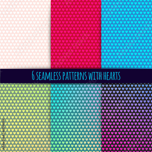 6 vector seamless patterns with hearts (easy tiling). Can be use