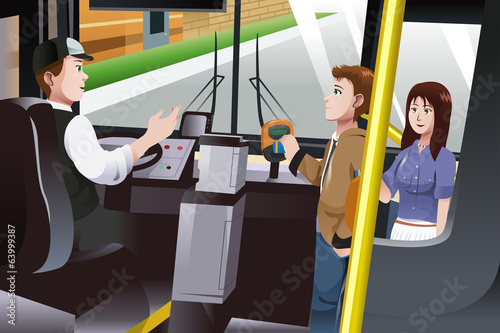 People paying for bus fare