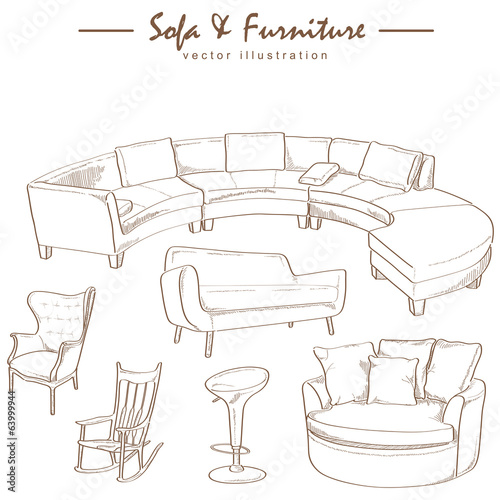 furniture collection sketch drawing vector