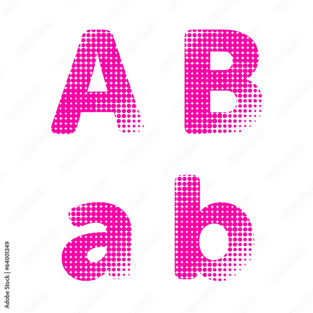 Vector raster spotted polka dot alphabet letters