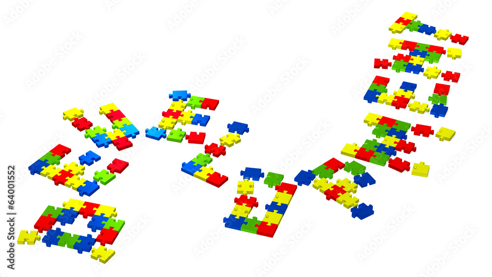 3d development text assembled of puzzles, perspective 3d development text assembled of puzzles, perspective