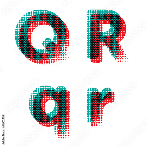 Vector raster spotted polka dot alphabet letters