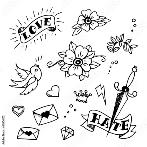 set of old school tattoos e...