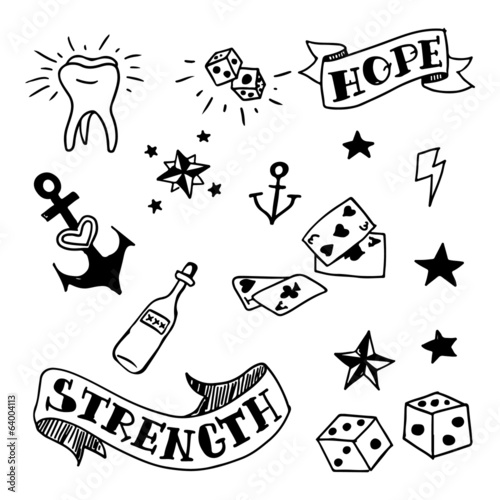 set of old school tattoos e...