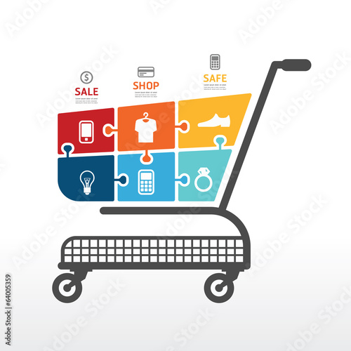 infographic Template with Shopping cart  jigsaw banner . concept