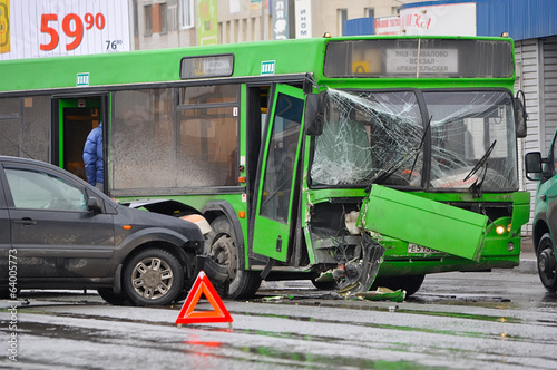 Car accident and a passenger bus