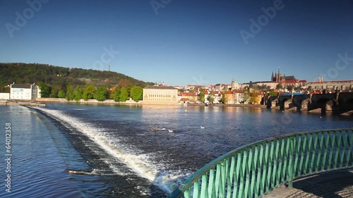 View from Novotny Footbridge on Prague Castle at sunrise photo