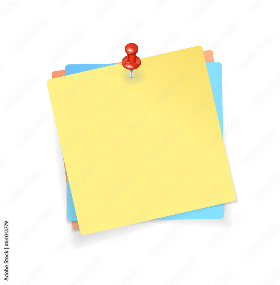 Vector Yellow, red, blue stickers and red pin