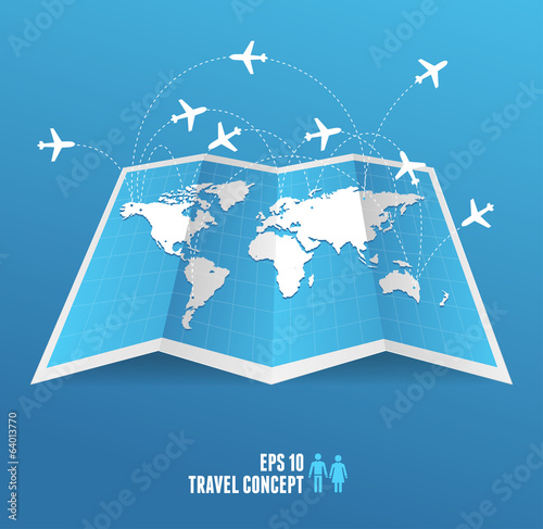 Vectorblue map icon and airplane. photo
