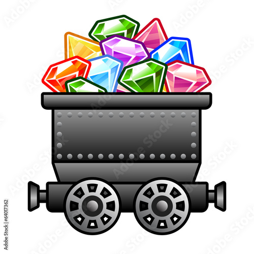 Iron mine cart with diamonds