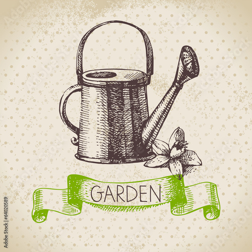 Vintage sketch gardening background. Hand drawn design
