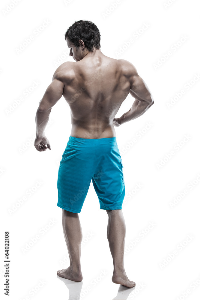 Strong Athletic Man Fitness Model Torso showing big back muscles Strong Athletic Man Fitness Model Torso showing big back muscles