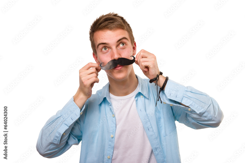 Man with fake mustaches posing Man with fake mustaches posing