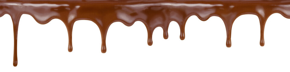 pouring chocolate dripping from cake top isolated on white backg