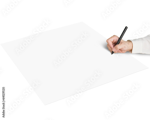Holding pen writing on blank paper