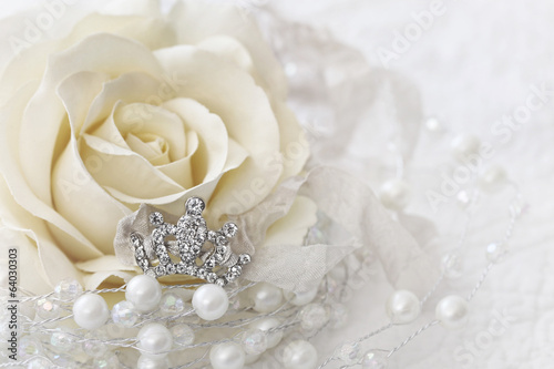 Cream color rose with jeweled crown