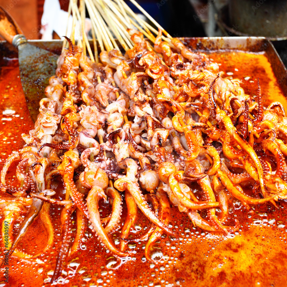 Obraz premium Squid's tentacles skewers