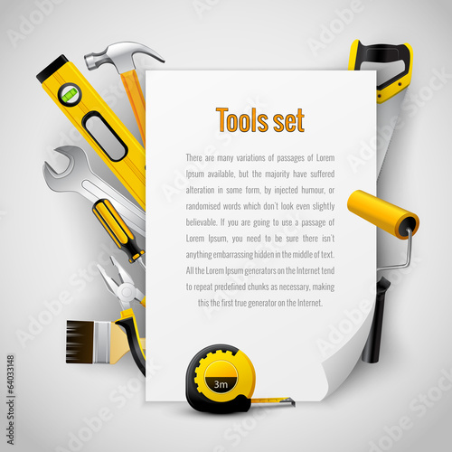 Realistic carpenter tools background frame