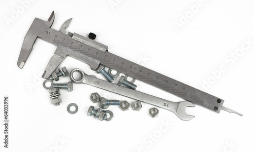 Slide caliper, spanner, nuts and bolts