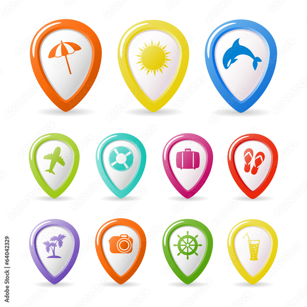 Colorful summer icons set