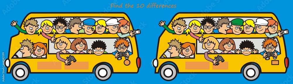 yellow bus, board game, find 10 differences, eps. yellow bus, board game, find 10 differences, eps.