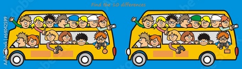yellow bus, board game, find 10 differences, eps.