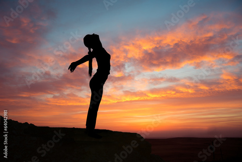 Outdoor sunrise yoga girl