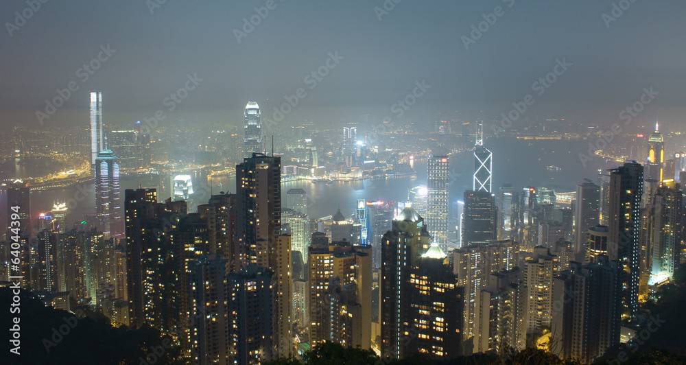 Fototapeta premium Panorama Hongkongu i Kowloon z Victoria Gap, niedaleko do