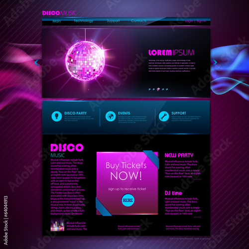 Website template design. Disco background
