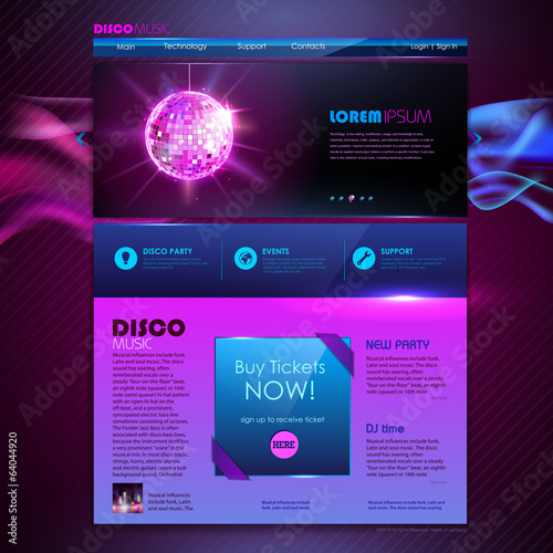 Website template design. Disco background