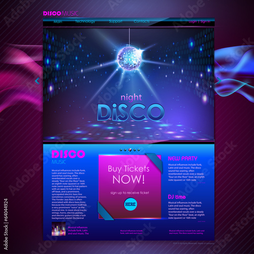 Web site template design. Disco background